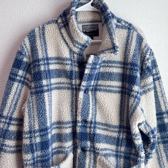 J. Crew Nordic Sherpa Faux Fux Cream and Blue Button Down Jacket - Picture 3 of 7